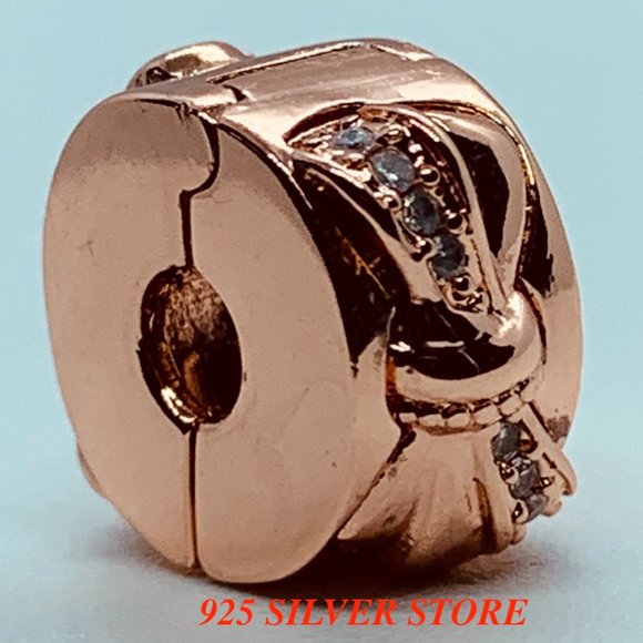 PANDORA Rose Gold Sparkling Bowtie Clip charm 7873 - Picture 1 of 13